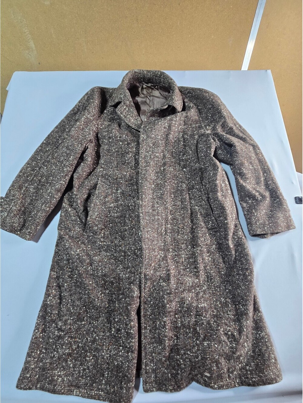 Vtg 50s 60s Alligator Weatherstyle Wool Tweed Trench Overcoat Gray Mens L